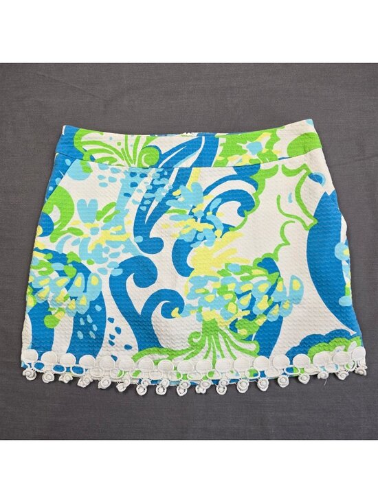 Lilly Pulitzer Dresses & Skirts - Lilly Pulitzer Size 2 Marigold Skort Skirt Blue Green Floral Crochet Hem